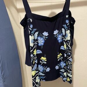 Avenue Navy Blue Floral Cold Shoulder  Embroidered Blouse 2X